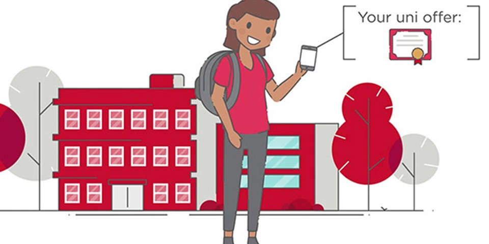 Animation of a student looking at their uni offer on their phone