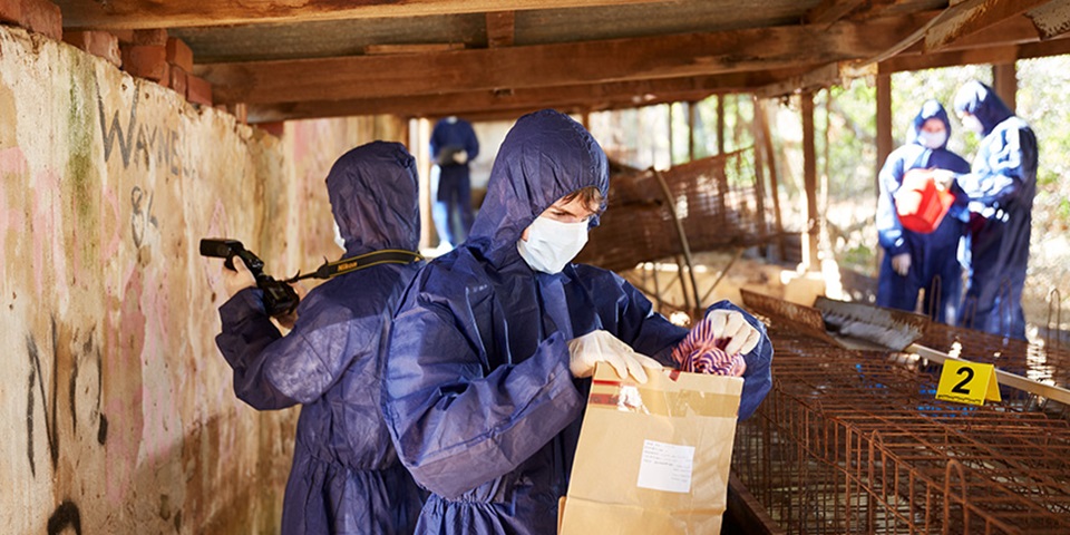 Forensic scientists at a crime scene