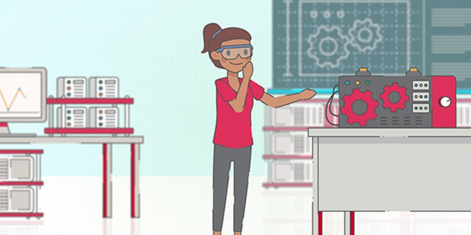 Animation of an engineer testing in a lab