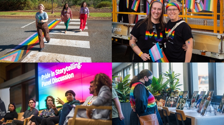 A collage of LGBTIQA+ inclusion initiatives at Murdoch University in 2023