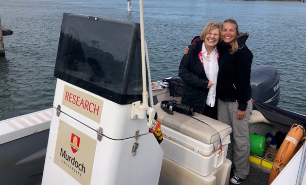 Lyn Beazley and Delphine Chabanne in the Murdoch research vessel