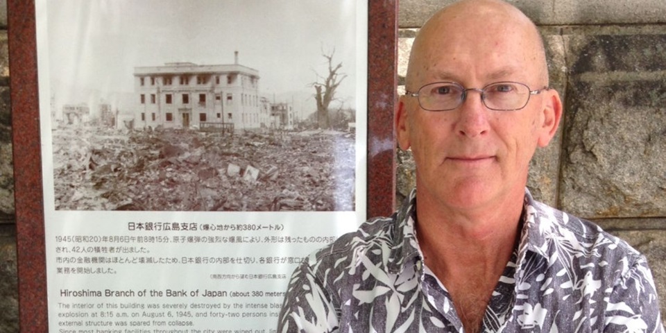 Mick Broderick at the Bank of Japan in Hiroshima