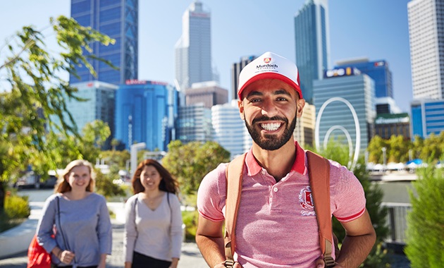 Students smiling at Perth foreshore