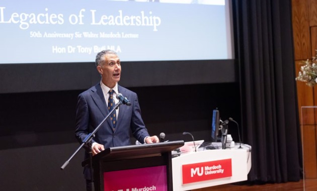 The Hon Dr Tony Buti MLA presenting the 50th edition of the Sir Walter Murdoch Lecture